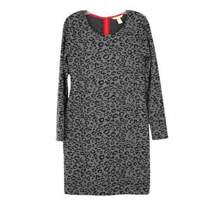 Banana Republic Black Gray Leopard Print Sheath Dress Sz 8 Casual Basic Animal